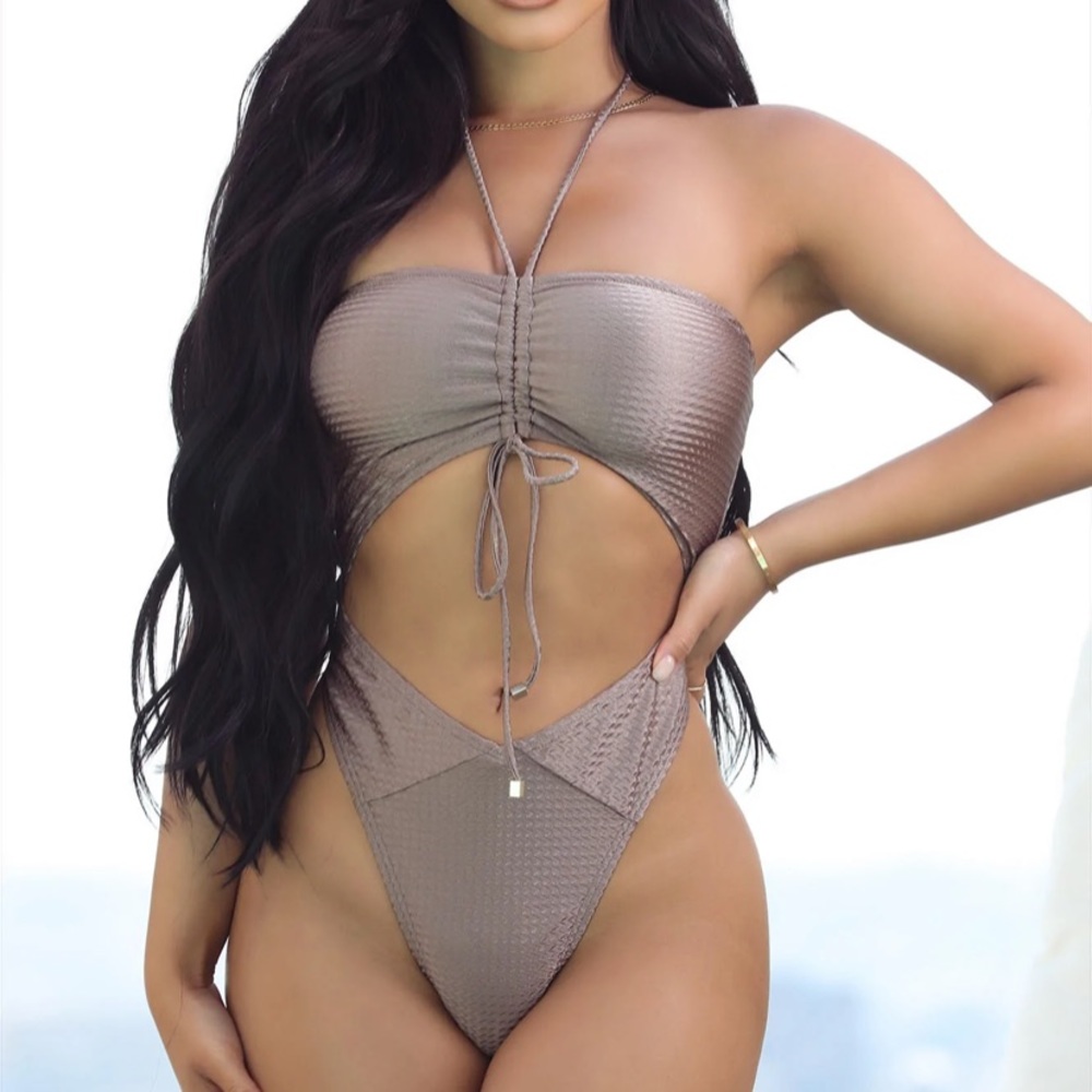 NEW Cutout One Piece Swimsuit Taupe